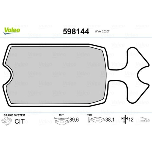 Bremsbelagsatz Scheibenbremse Valeo 598144 für Citroën Vorderachse