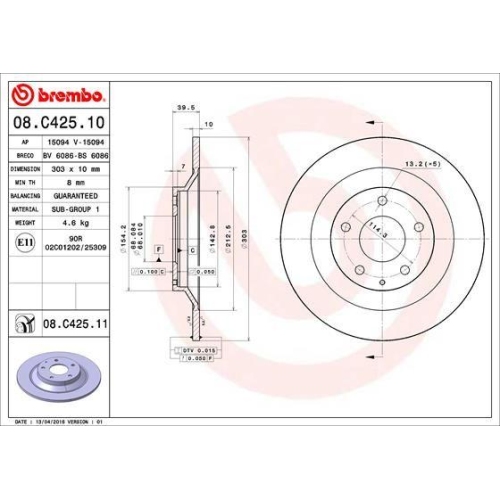 2X Brembo Bremsscheibe Prime Line - Uv Coated für Mazda Mazda (changan)