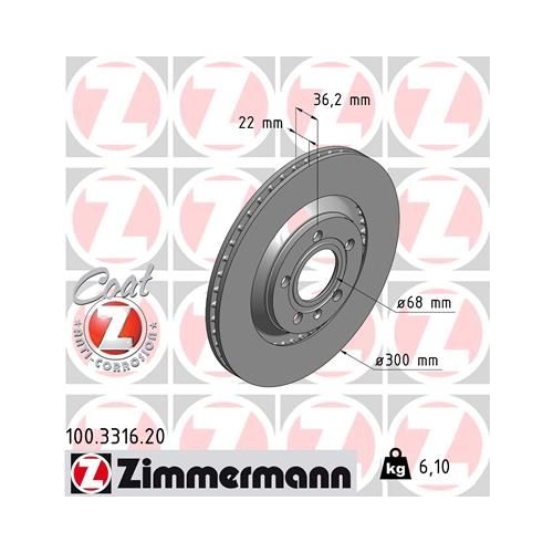 Zimmermann 2X Bremsscheibe Hinterachse Coat Z für Audi