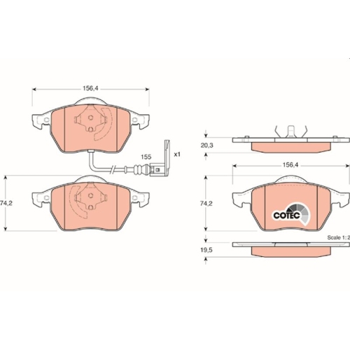 Bremsbelagsatz Scheibenbremse Trw GDB1403 Cotec für Audi Seat Skoda VW Vw (svw)