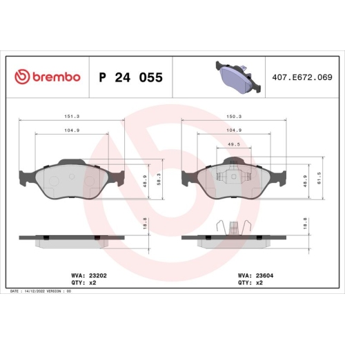 Bremsbelagsatz Scheibenbremse Brembo P24055 Prime Line für Ford Mazda