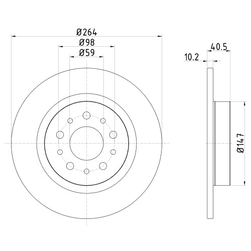 Hella Pagid 2X Bremsscheibe Hinterachse Pro für Fiat