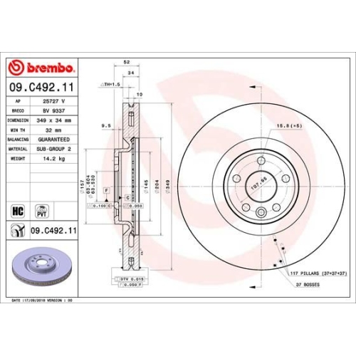 1X Brembo Bremsscheibe Prime Line - Uv Coated für Jaguar Land Rover