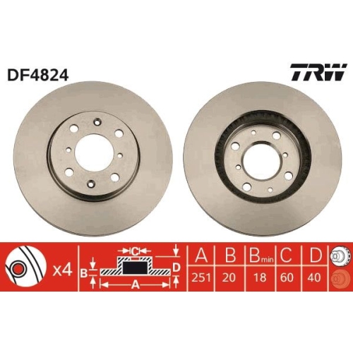 TRW 2X Bremsscheibe Vorderachse für Opel Suzuki Vauxhall