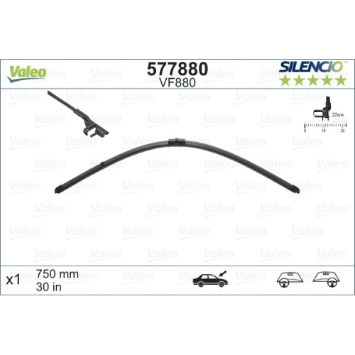 Wischblatt Valeo 577880 Silencio Flat Blade Single für Audi Mitte