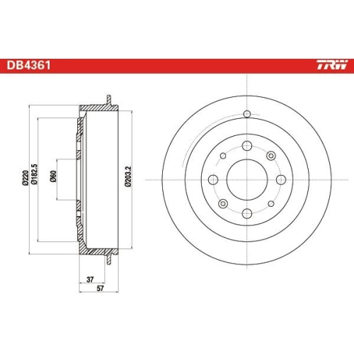 Bremstrommel Trw DB4361 für Fiat Opel Vauxhall Hinterachse