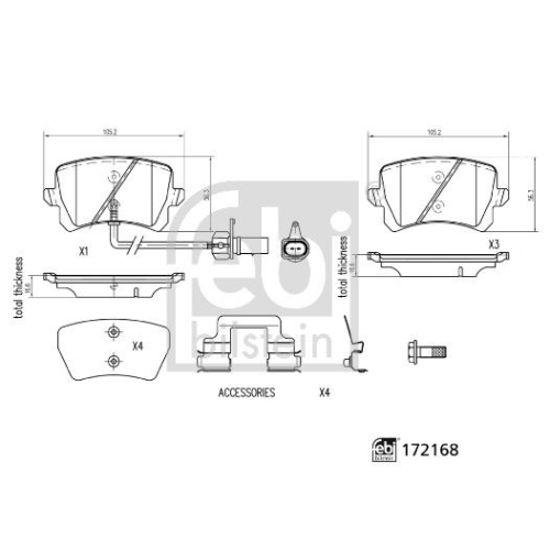 Bremsbelagsatz Scheibenbremse Febi Bilstein 172168 für Audi Hinterachse