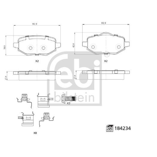 Bremsbelagsatz Scheibenbremse Febi Bilstein 184234 für Citroën Fiat Opel Peugeot