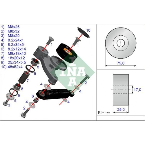 Reparatursatz Spannarm Keilrippenriemen Ina 533 0118 10 für Audi Seat Skoda VW