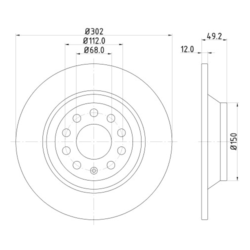 Hella Pagid 2X Bremsscheibe Hinterachse Pro für Audi Seat Skoda VW