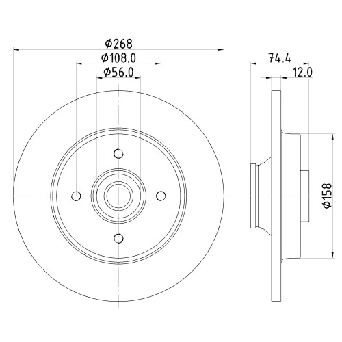 Hella Pagid 1X Bremsscheibe Hinterachse Pro für Citroën Peugeot