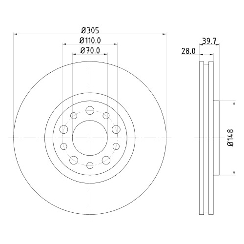 Hella Pagid 2X Bremsscheibe Vorderachse Pro für Alfa Romeo Fiat